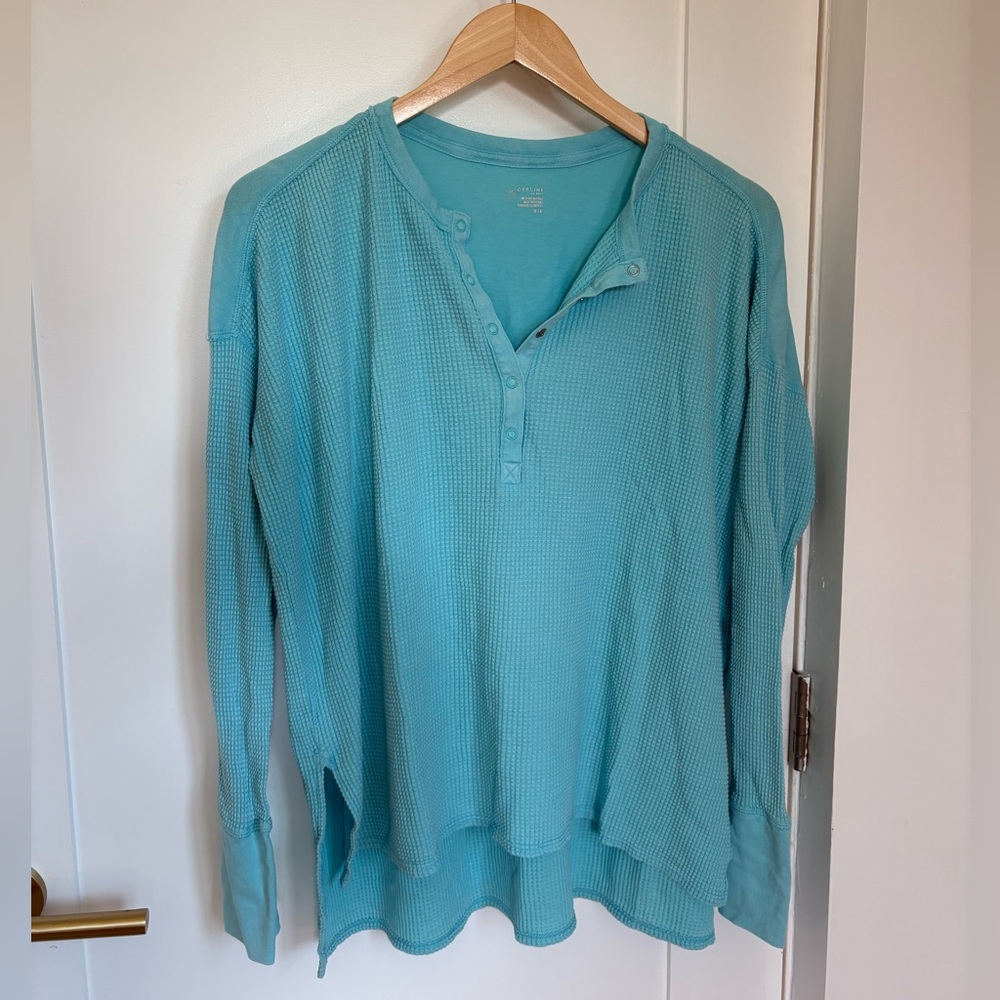 Offline by Aerie Wow Waffle Henley Blue Knit Top